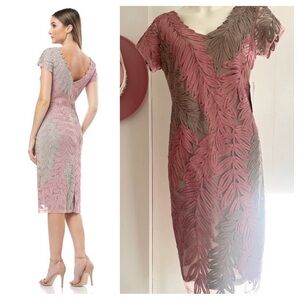 NWT JS Collections Leaf Soutache Pink & Grey Lined Midi Dress Size 10 Medium